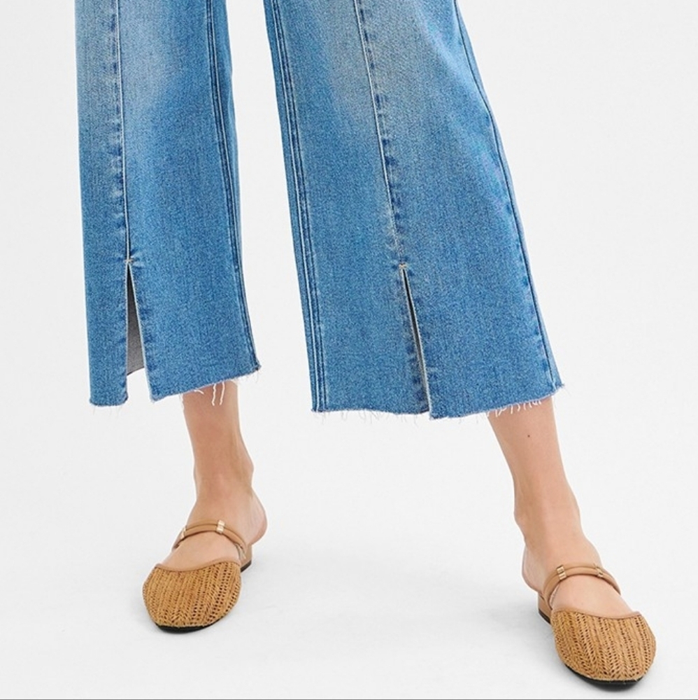 RISEN Mid-Rise Tummy Control Pintuck Seam Wide Leg Pants Slit Hem Denim Jeans - Picture 13 of 16
